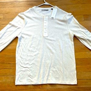 Vince Men's Cream-White Linen-Blend Henley Slim-Fit Shirt - Size Large